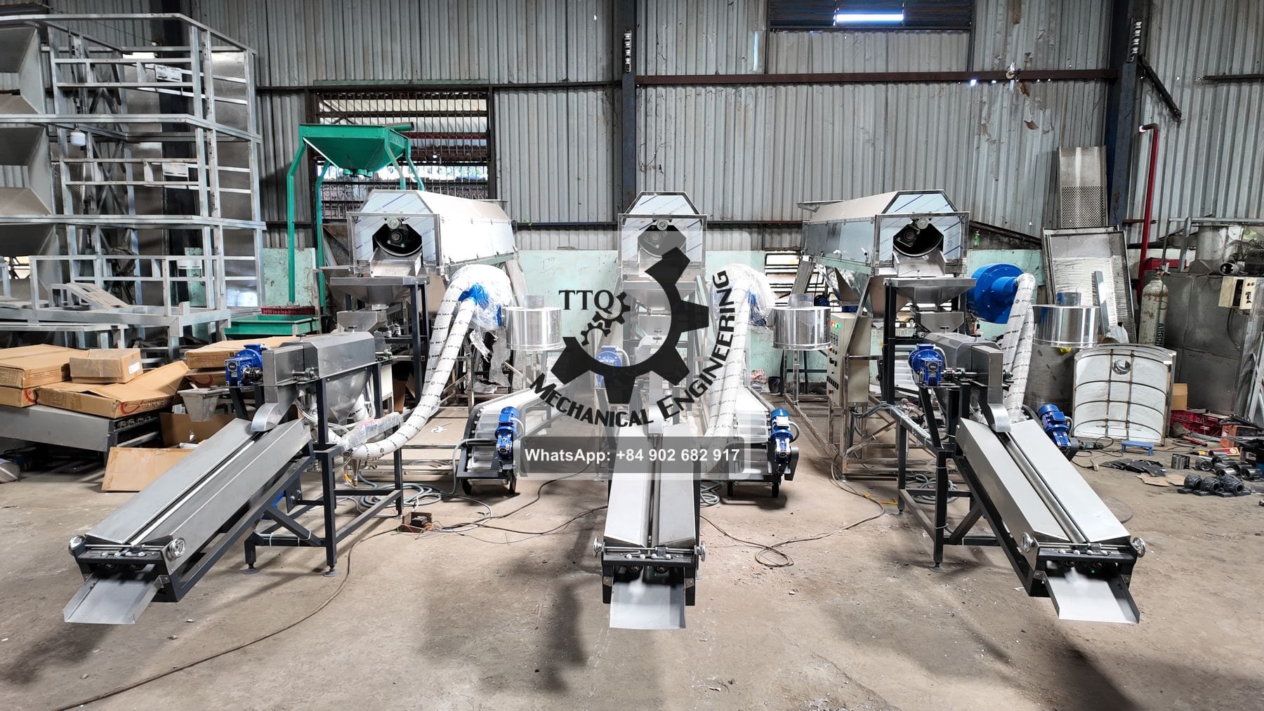 Automatic peeling units in build, each with suction ducting to a cyclone